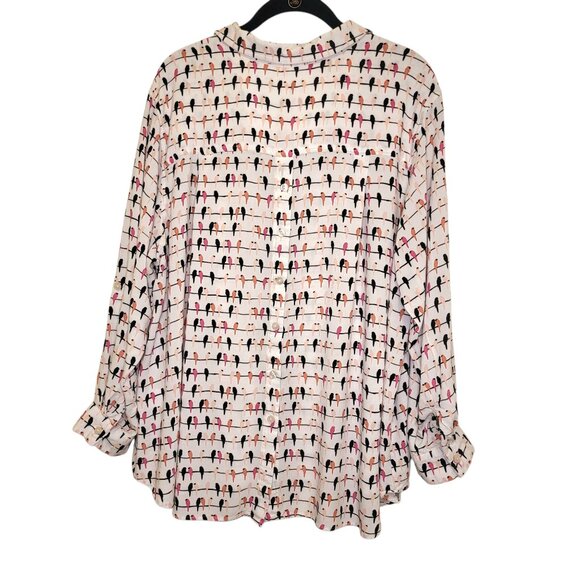 Women's LS Spring Flowy Office Career Button Down Birds Parrot Print Shirt Sz 1X - Picture 4 of 10